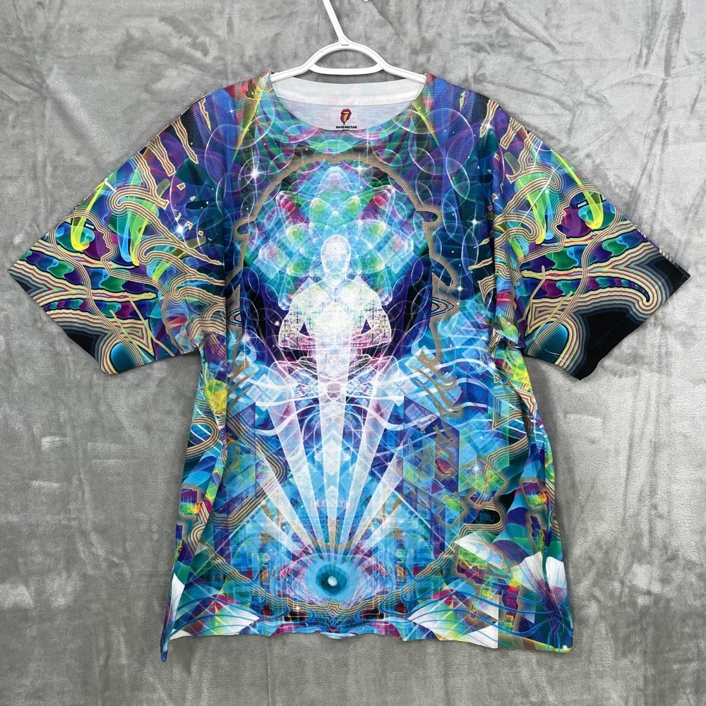 Rave Nectar Men's 2XL All Over Print Psychodelic Blue Artwork Spiritual Chakras